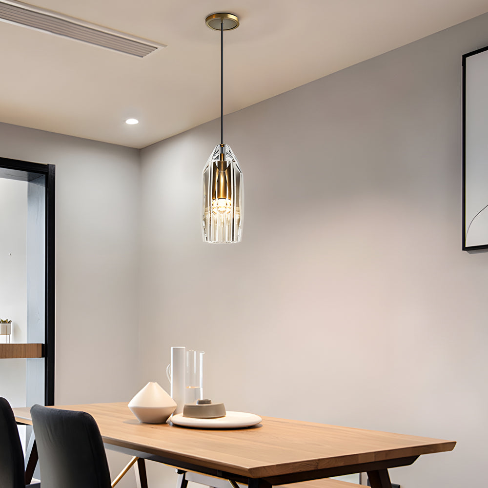 Lampada a sospensione geometrica con accenti in cristallo