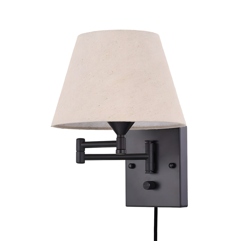 Lampada da parete a braccio snodato 1-Licht Plug-In con paralume in lino
