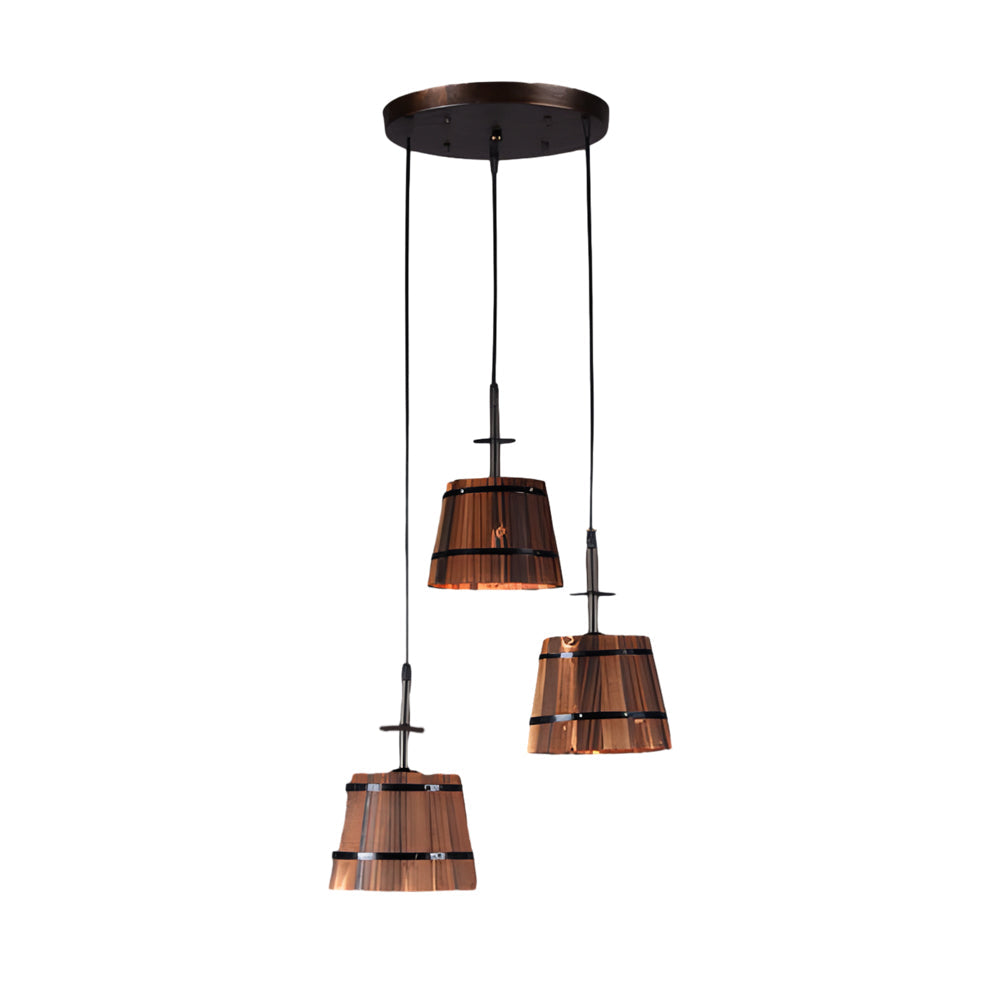 Lampada a sospensione in legno rustico a forma di secchio 1/3 per caffè e bar