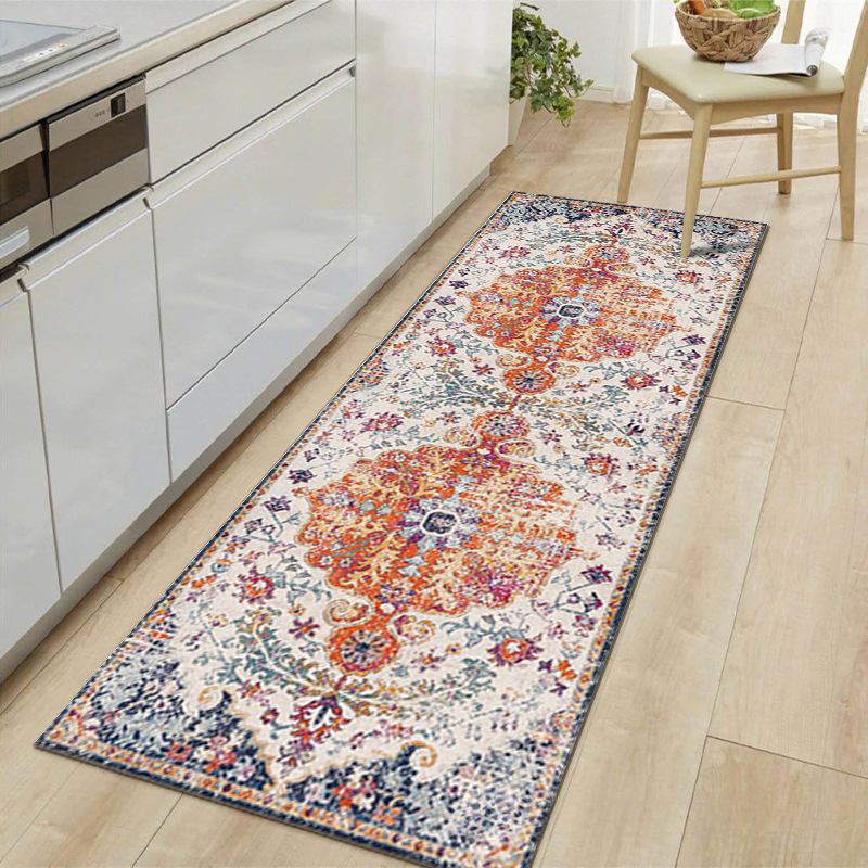 Alfombra de cocina estilo vintage bohemio chic - Antideslizante, resistente a manchas y lavable a máquina, para comedor, pasillo, dormitorio y exterior