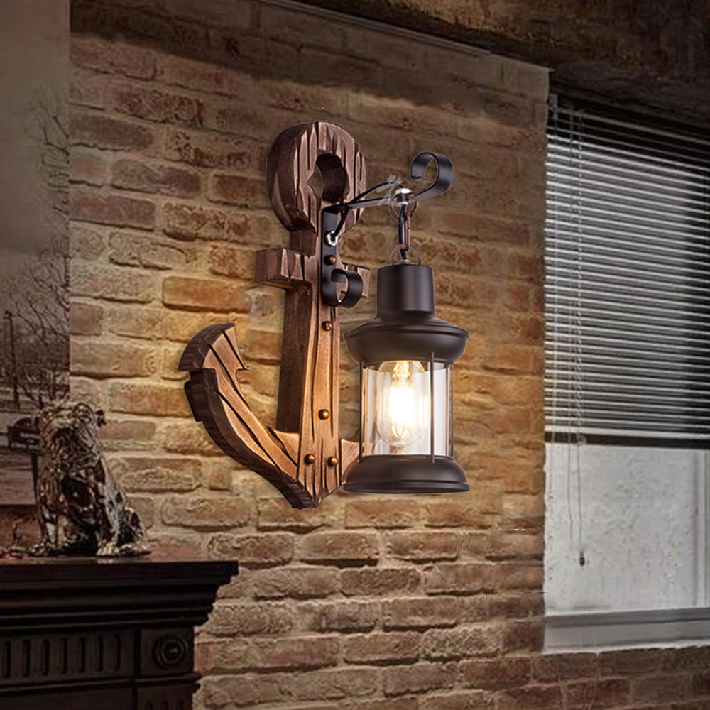 Austin Vintage LED Wall Lamp - Anchor, Dining/Living Room, Metal/Wood