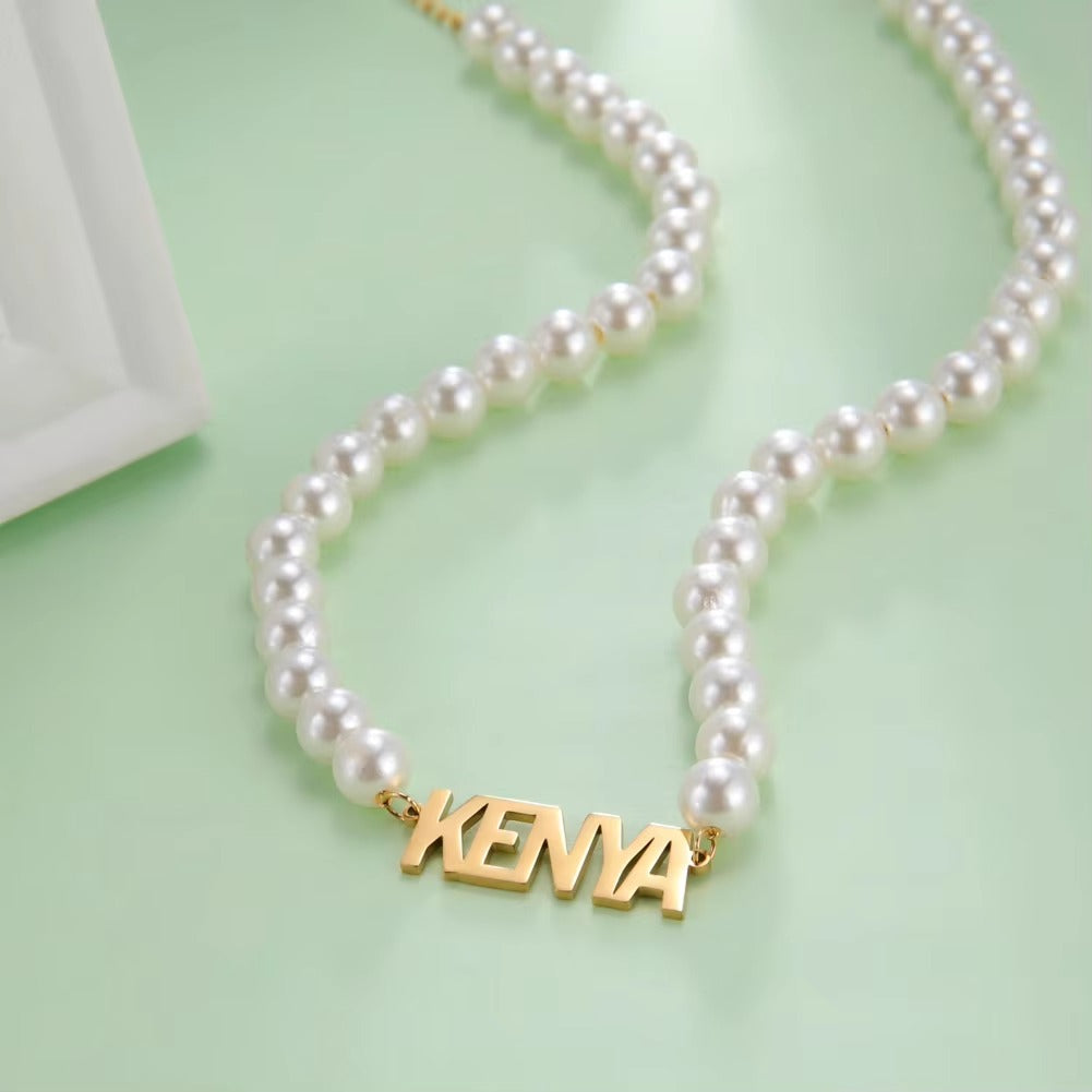 Mother's Day Gift Necklace Women Pearl Name Pendant