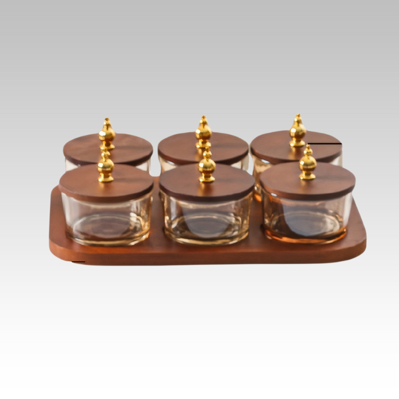 GlassSet - Luxury Glass Snack Bowls with Acacia Wood Tray