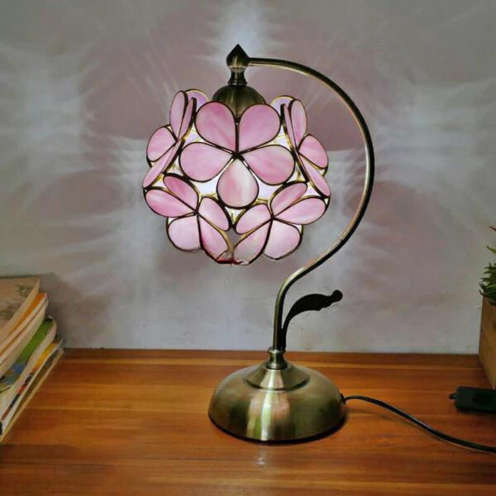 Lampada da tavolo Tiffany a collo d'oca - Lampada da comodino in metallo con paralume in vetro intagliato a mano