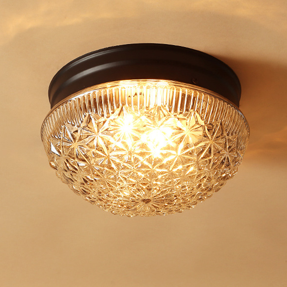 Lampada da soffitto in vetro trasparente scanalata per camera da letto