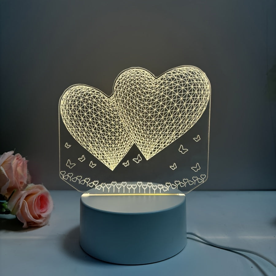 HartenLicht - Lampada da tavolo USB geometrica con bagliore caldo per decorazione a tema amore