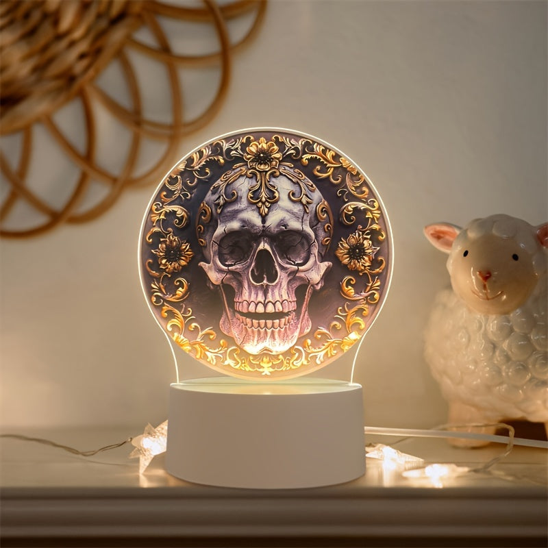 LumiSkull - Candeeiro de Mesa de Acrílico Colorido com Forma de Crânio USB para Quarto e Decoração de Halloween
