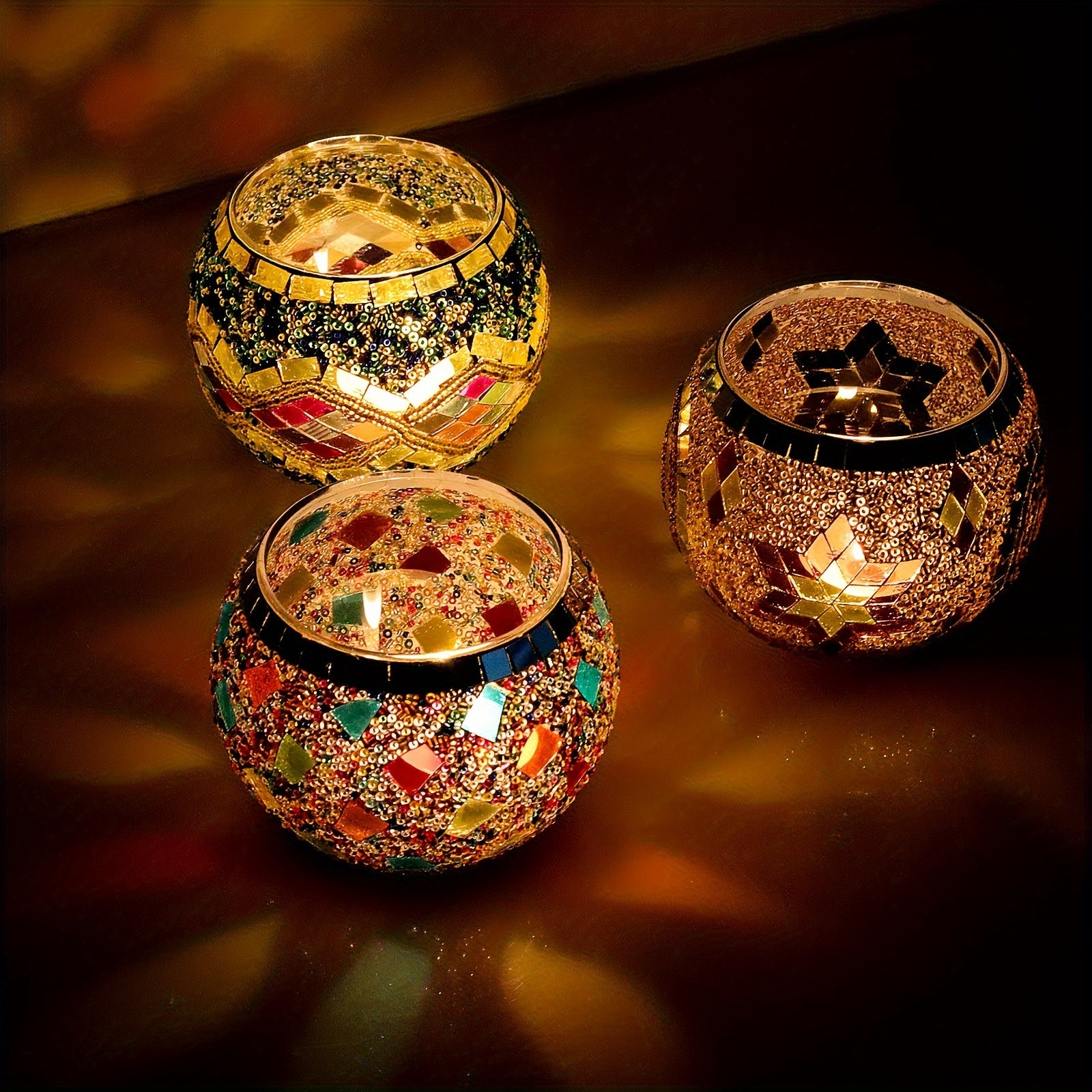 Set di Portacandele in Mosaico 3 Pezzi - Candelabri Unici Fatti a Mano