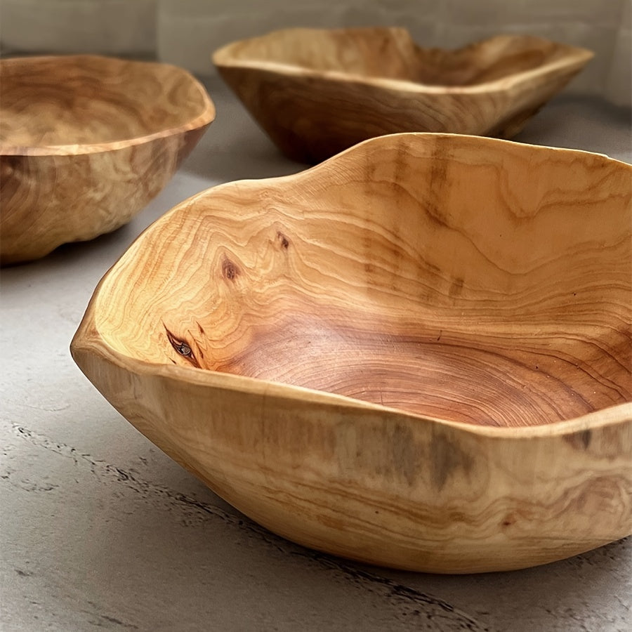 RusticWood - Solid Wood Snack & Fruit Bowl for Living Room Decor