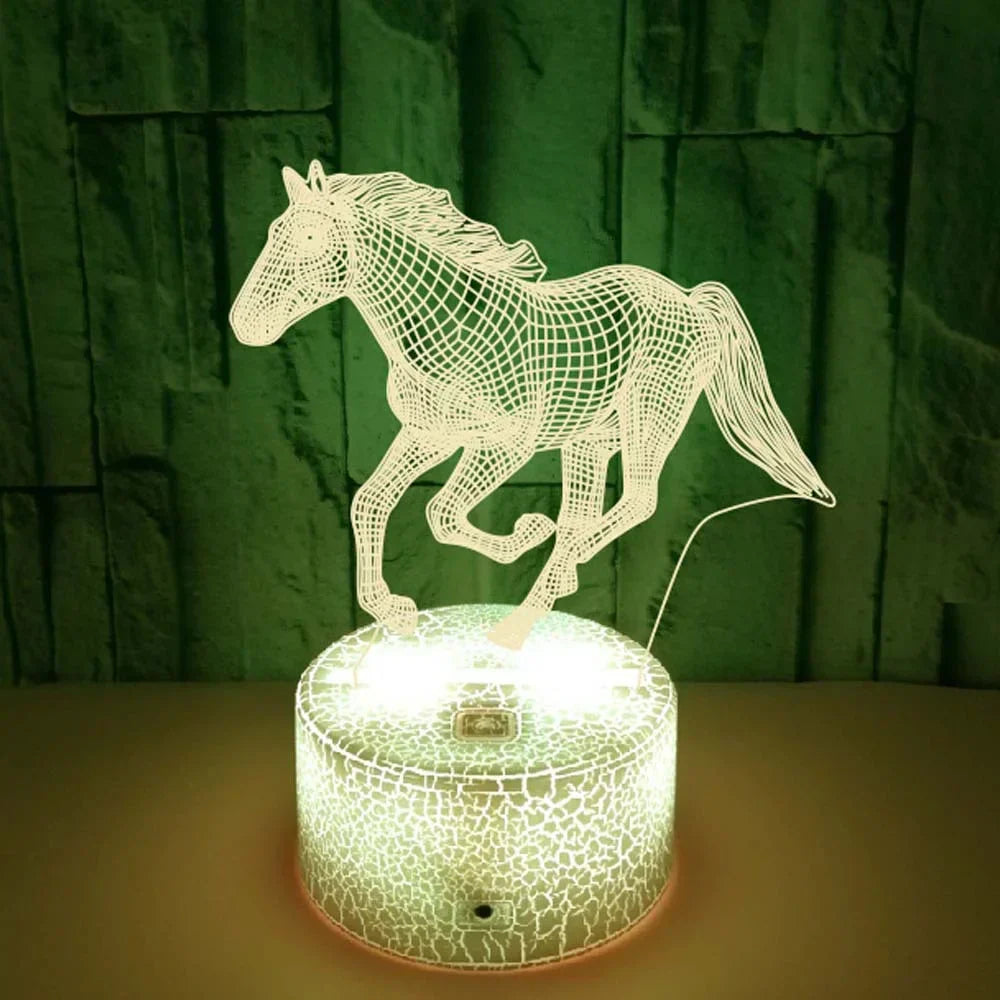 Candeeiro de Cavalo 3D LED – Luminária Noturna Colorida para Crianças e Amantes de Cavalos