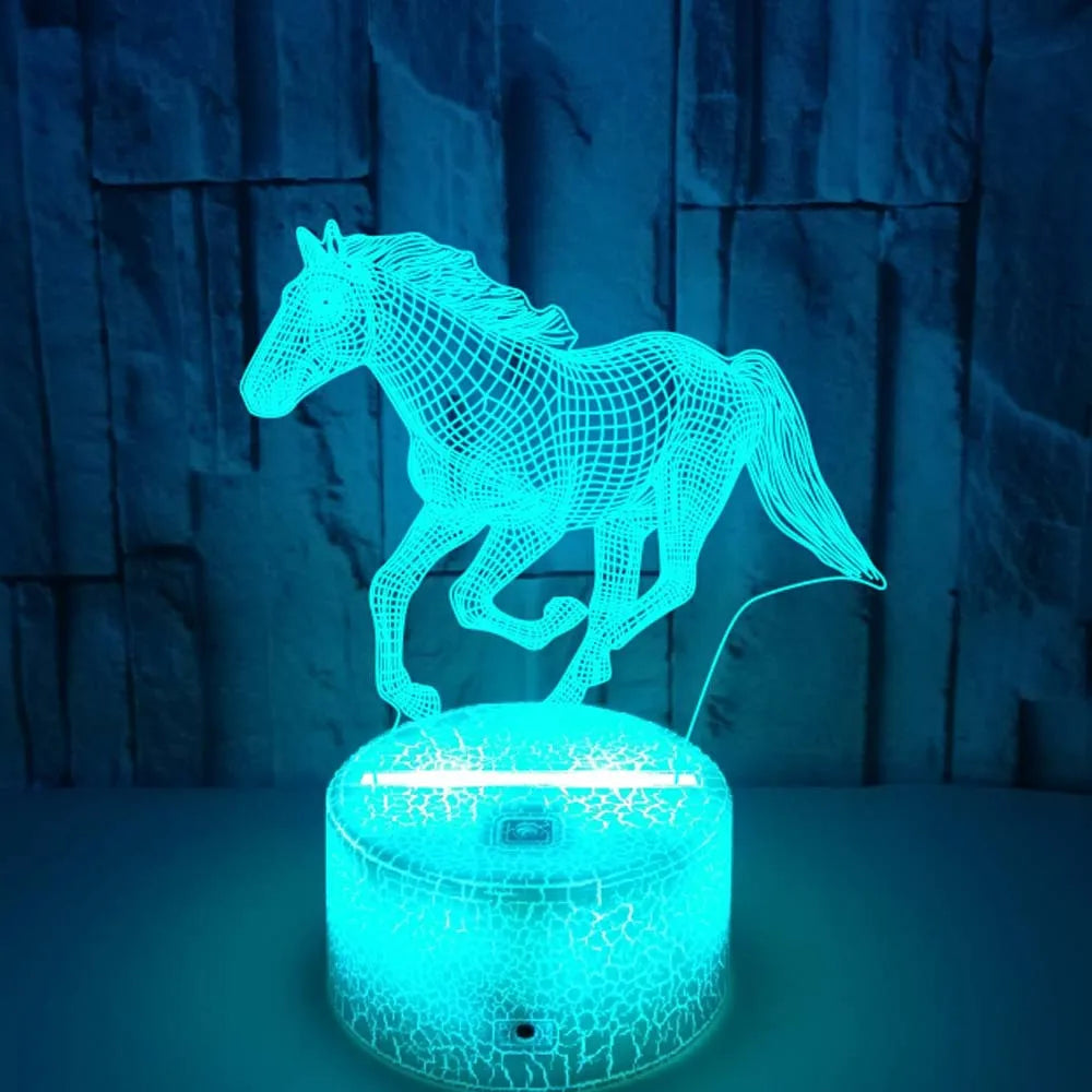 Candeeiro de Cavalo 3D LED – Luminária Noturna Colorida para Crianças e Amantes de Cavalos