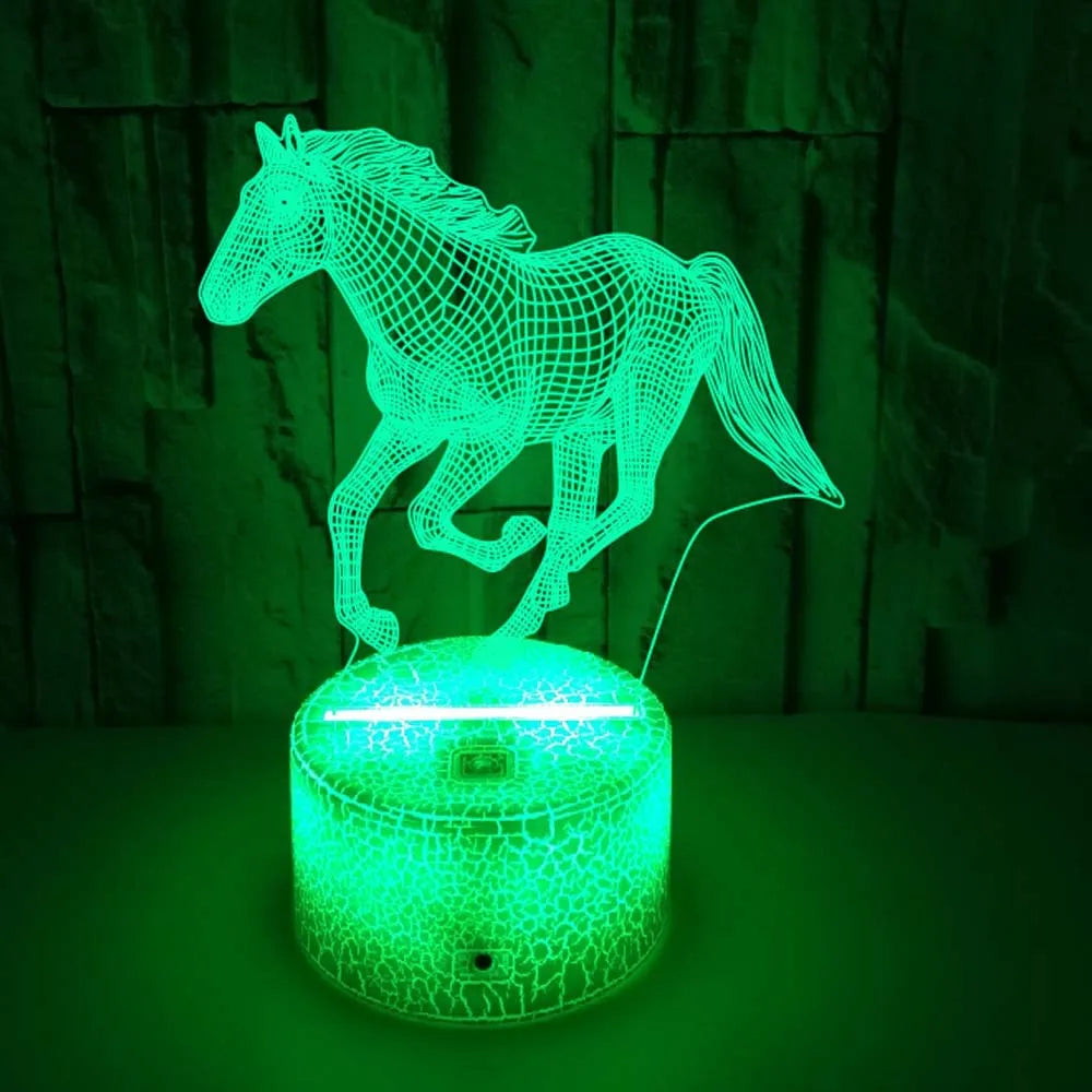 Candeeiro de Cavalo 3D LED – Luminária Noturna Colorida para Crianças e Amantes de Cavalos