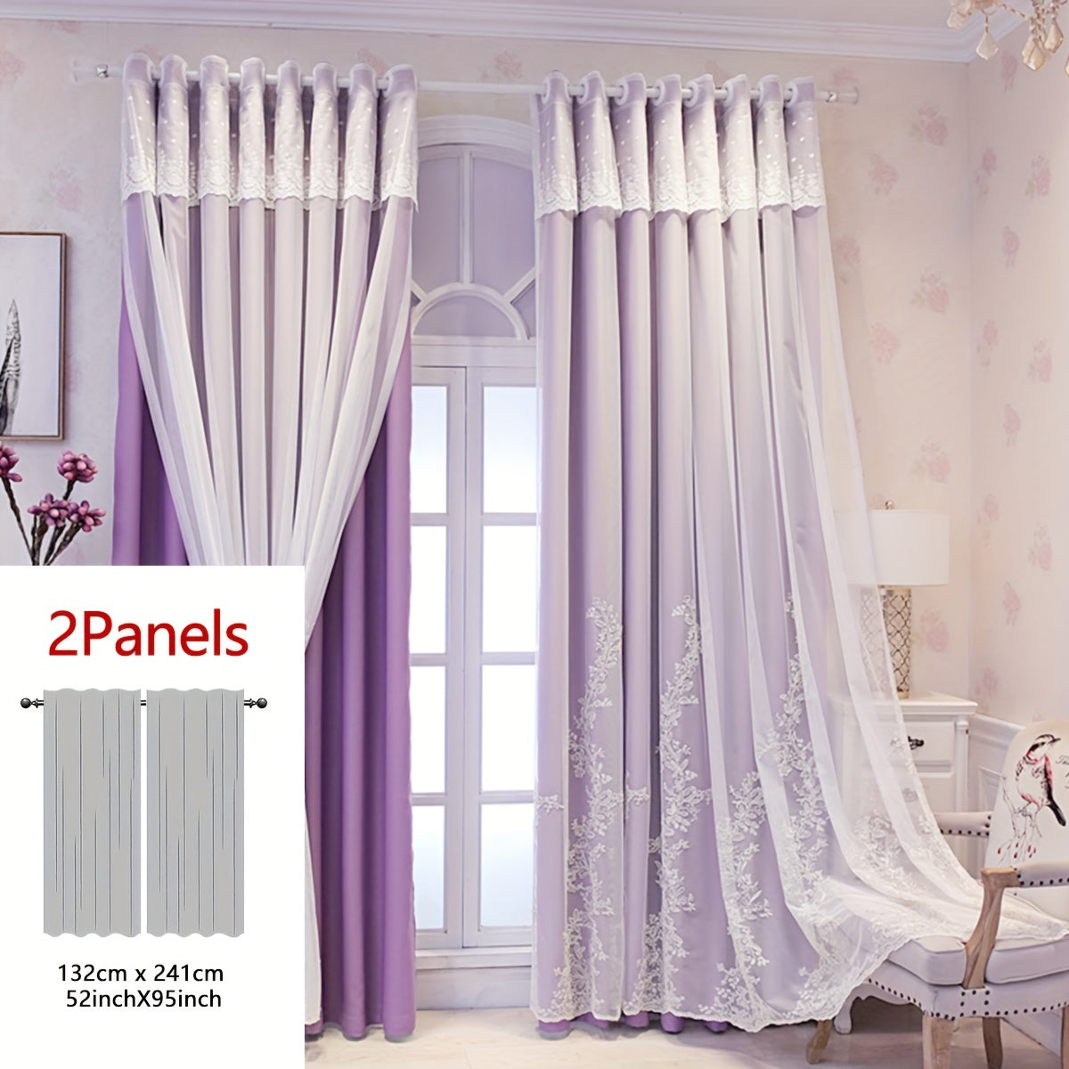 2 Piezas Cortinas Bordadas de Hada Elfo - Paneles de Cortina Translúcidos con Tela Integrada y Anillas