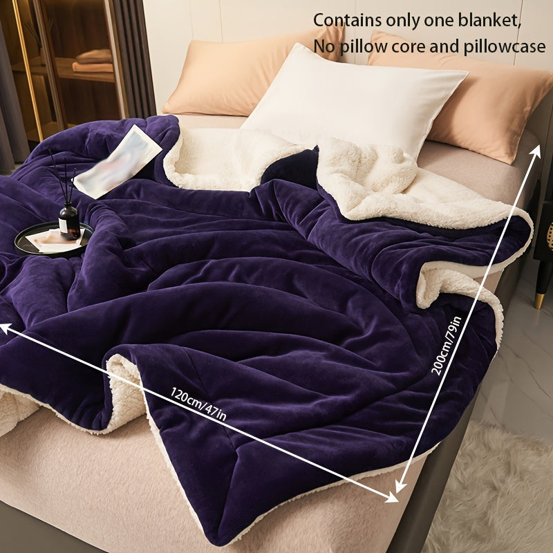 Coperta doppia faccia viola scuro in pile di latte e lana di pecora – Casual e confortevole per divano e letto