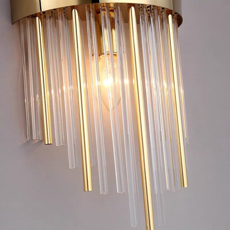 Candeeiro de Parede LED Crystal Kristal Dourado, Sala de Estar/Quarto, Metal/Acrílico