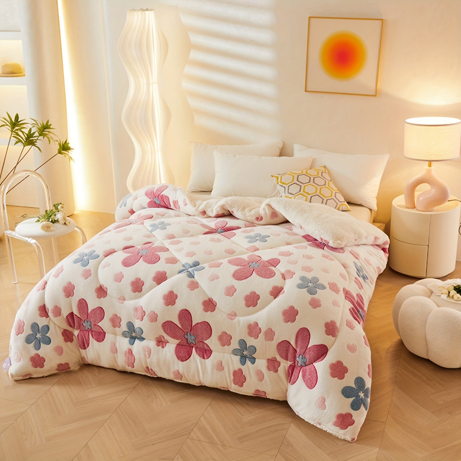 Edredão de Inverno em Pêlo Suave com Flores – Cobertura Quente de Poliéster para Outono e Inverno, Adequado para Quartos de Dormir e de Hóspedes