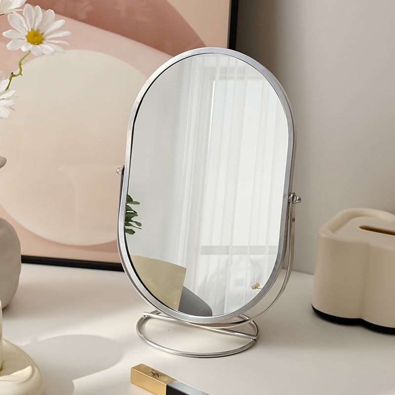 Specchio per Trucco Rotante a 360° – Cornice in Ferro, Compatto e Portatile, Nessuna Elettricità Necessaria
