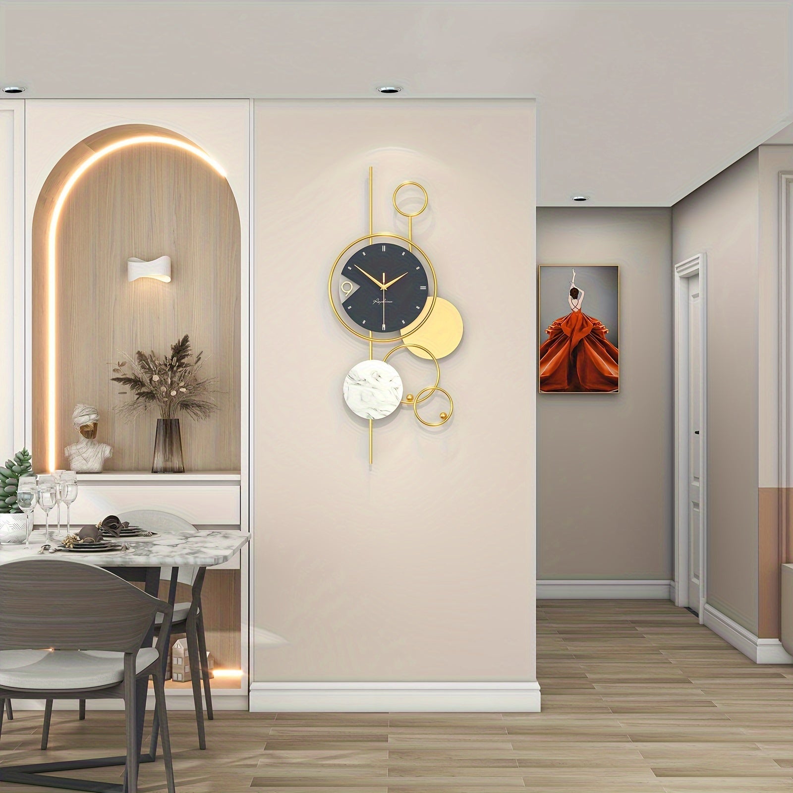 Moderne Gouden Metalen Wandklok - Stille Niet-Tikkende Klok, Uniek Ontwerp voor Woonkamer en Kantoor