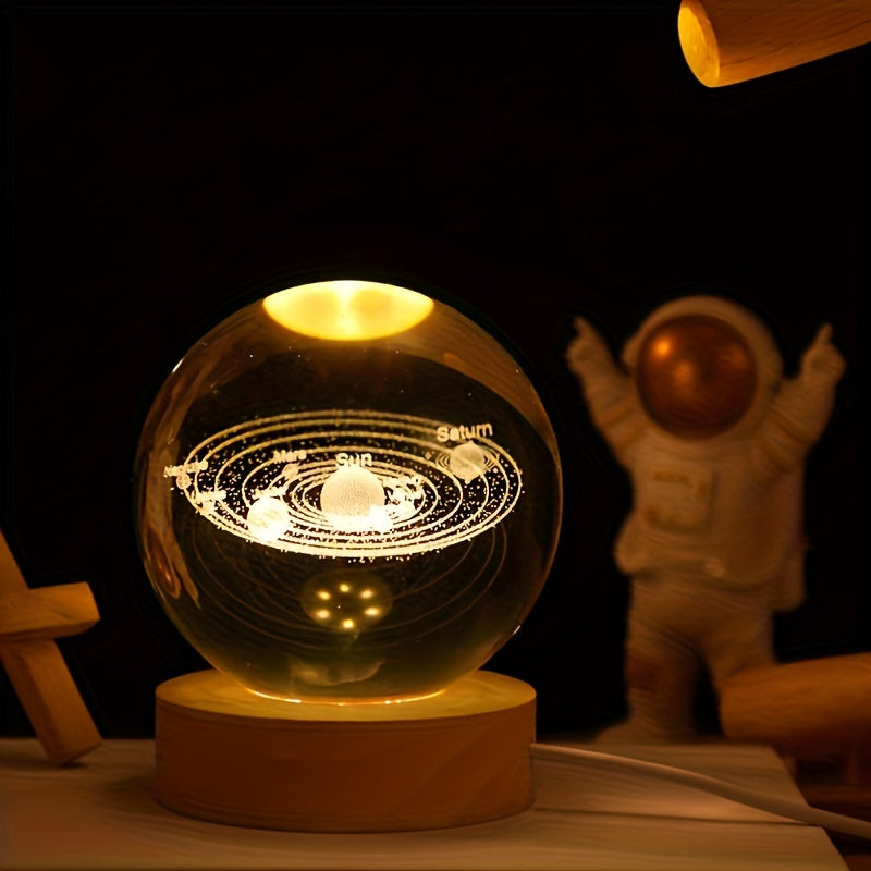 LuminaSphere - 3D Crystal Ball LED Table Lamp with Wooden Base