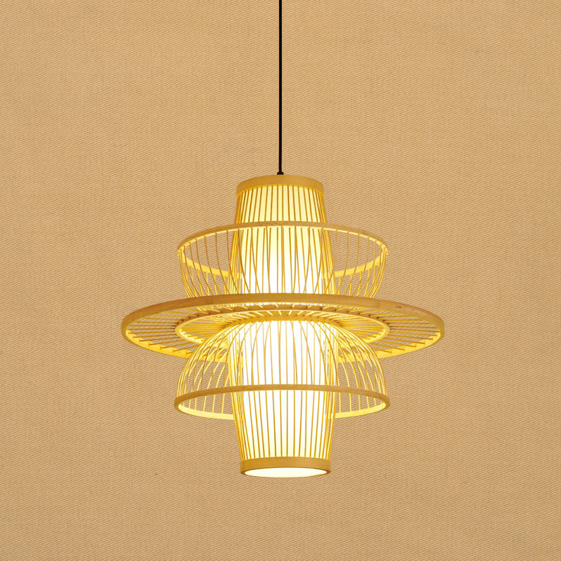 LotusLight - Lampada a sospensione asiatica in bambù nero/beige per ristoranti