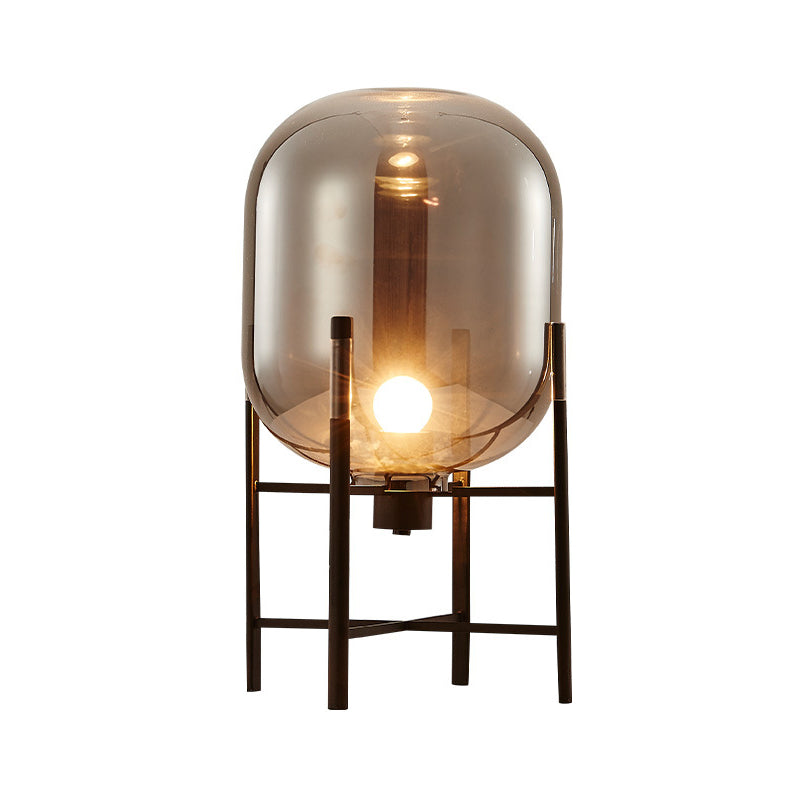 Lámpara nocturna oval moderna - Pantalla de vidrio gris humo/cognac con base metálica vertical