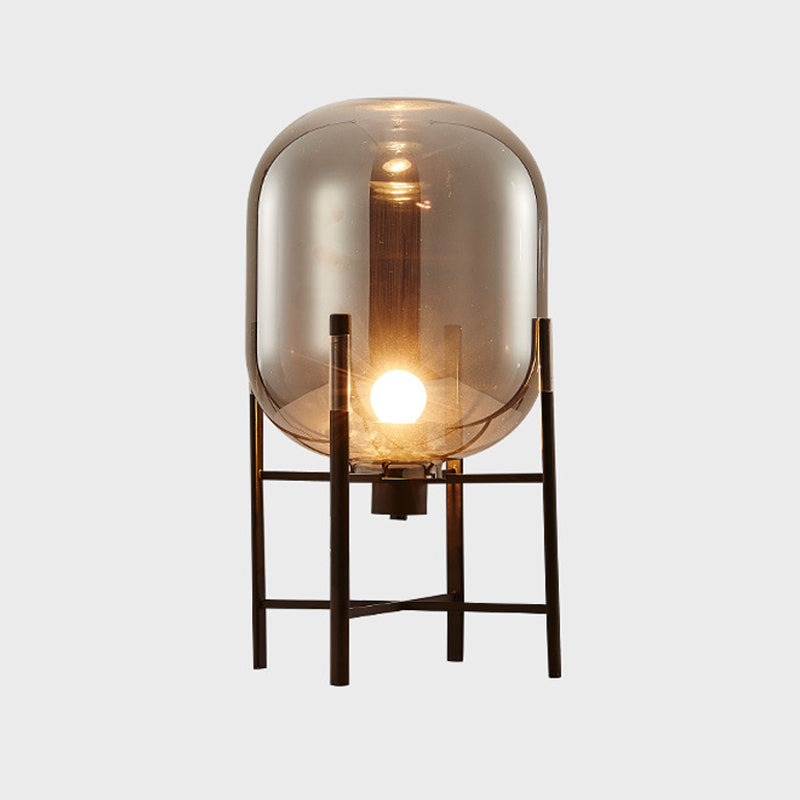 Lámpara nocturna oval moderna - Pantalla de vidrio gris humo/cognac con base metálica vertical