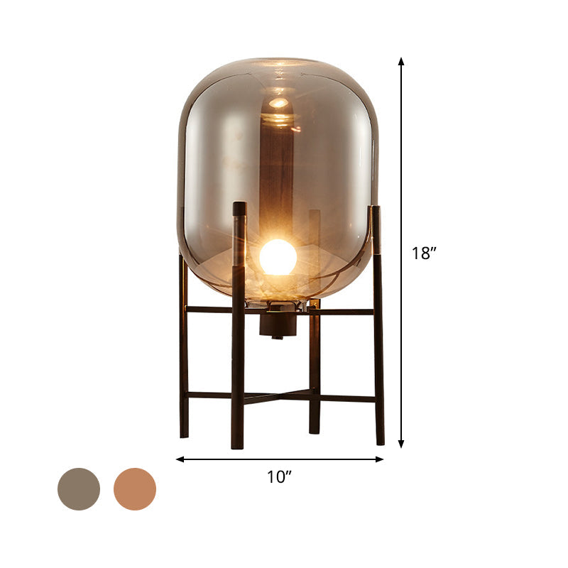 Lámpara nocturna oval moderna - Pantalla de vidrio gris humo/cognac con base metálica vertical