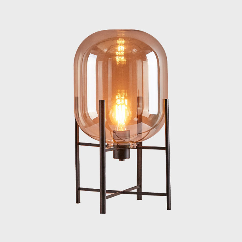 Lámpara nocturna oval moderna - Pantalla de vidrio gris humo/cognac con base metálica vertical