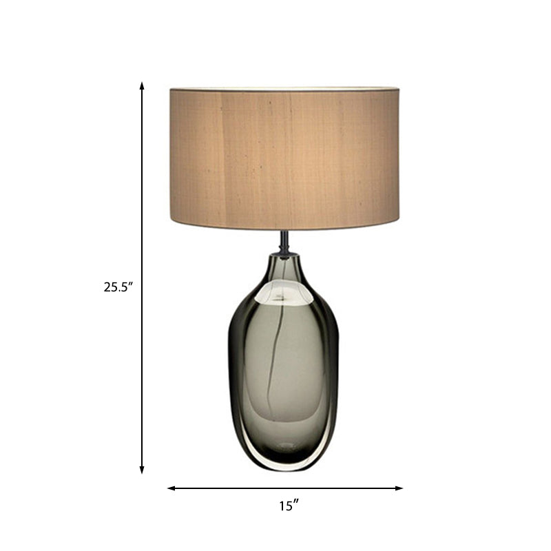CrystalGlow - Lámpara de mesa moderna de cristal con pantalla de tela en kaki
