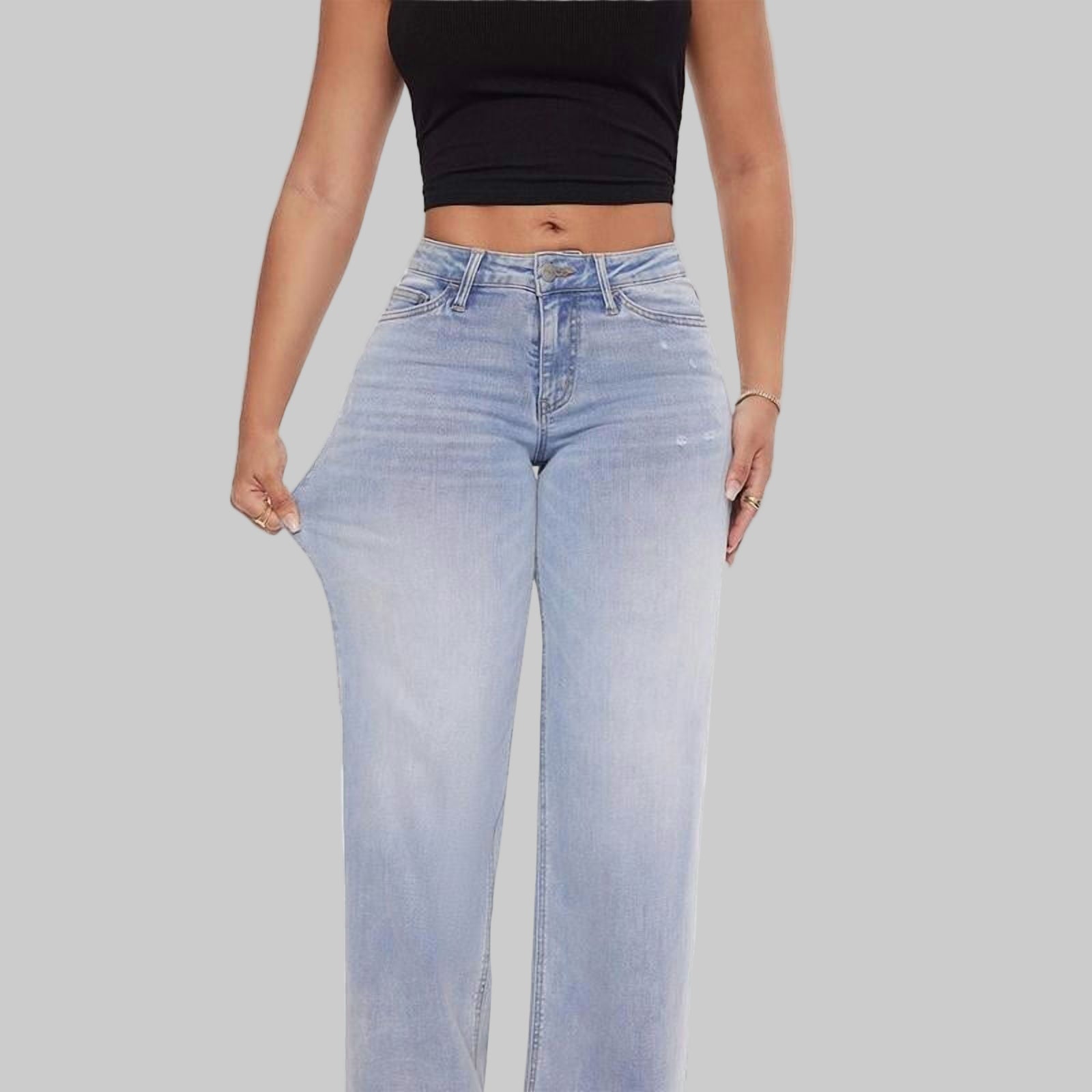 Women's Jeans Wide Leg High Waist Stretch Vintage Denim