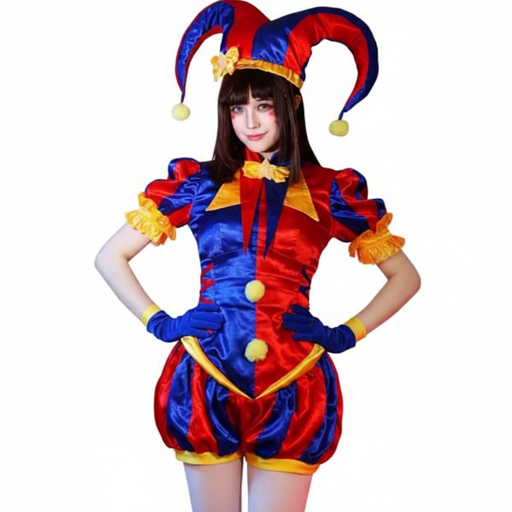 Fato de Carnaval de Palhaço Satinado para Mulher Multicolor