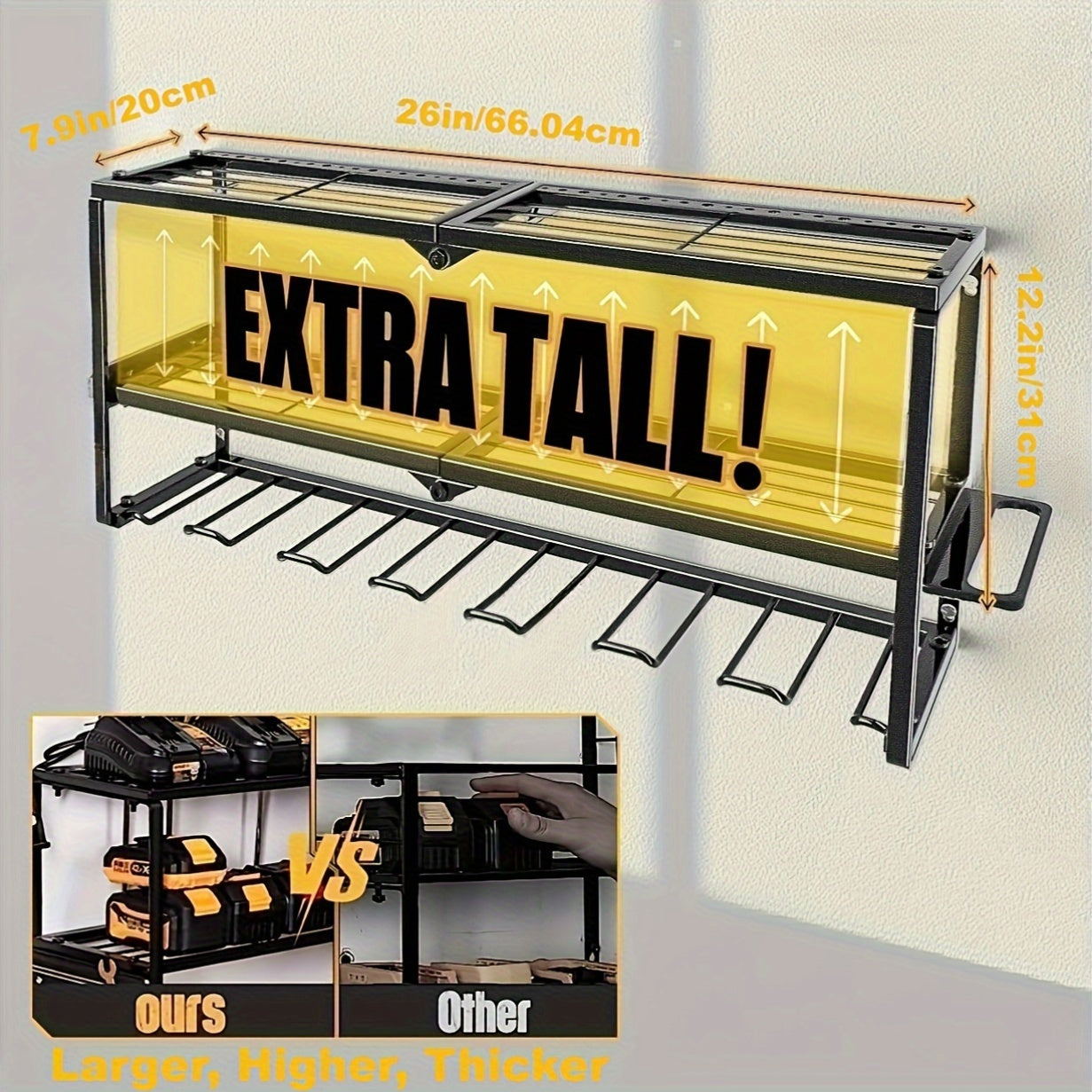 ToolShelf - Prateleira Metálica de Parede para Oficina - Prateleira Flutuante para Ferramentas