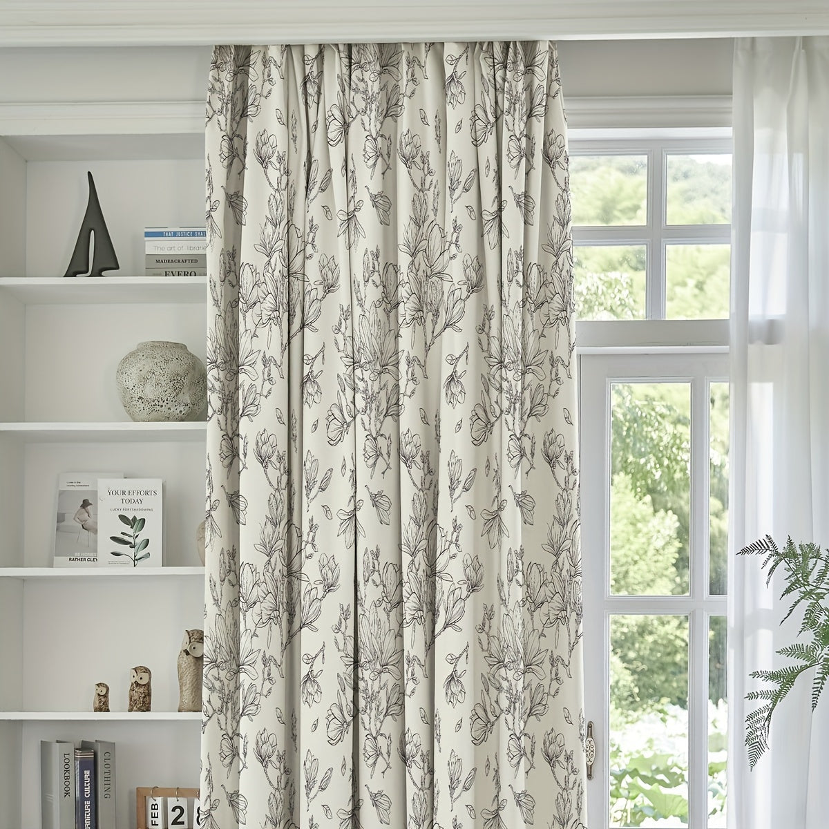 Cortinas Opacas - 2 Peças com Padrão de Flores para Sala de Estar e Quarto