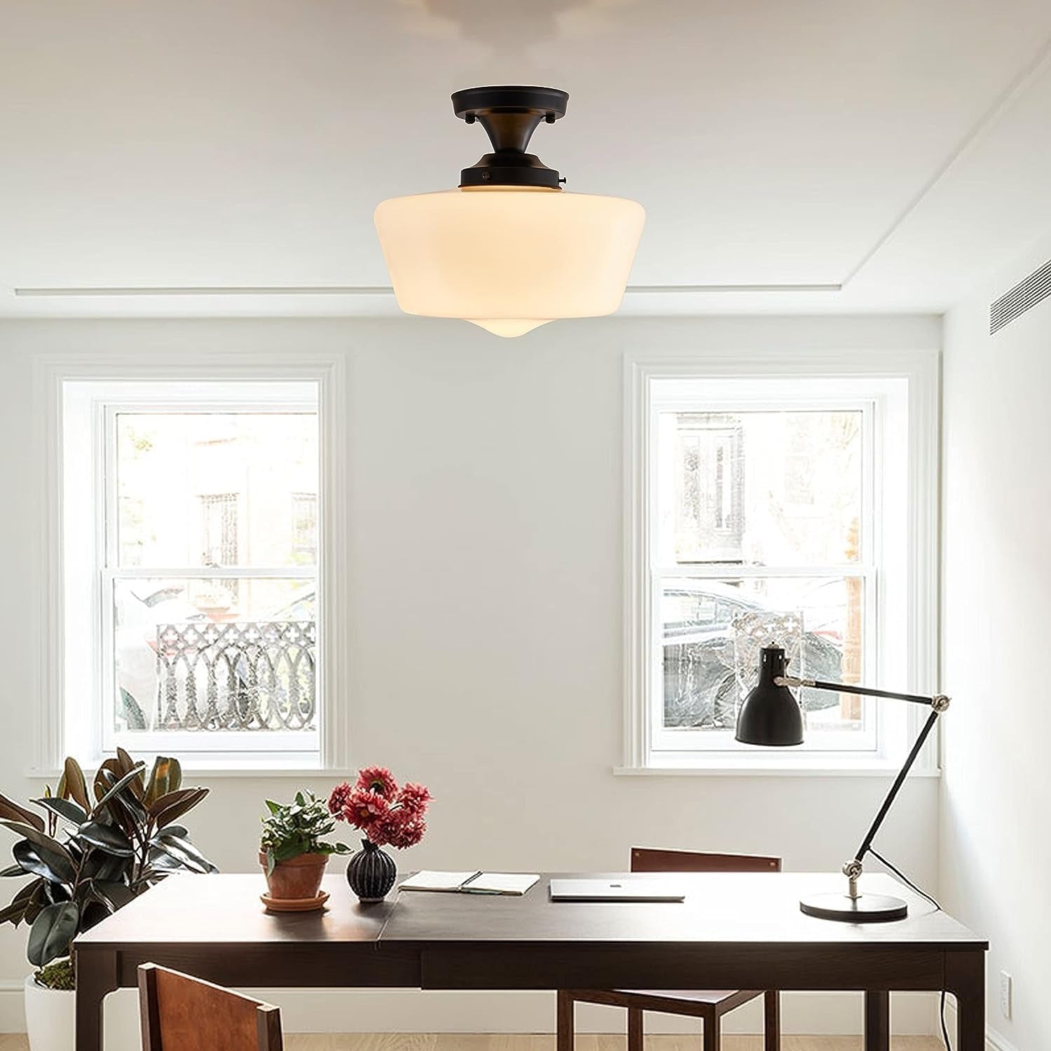 Lâmpada de Teto em Latão Creme Bauhaus para o Corredor