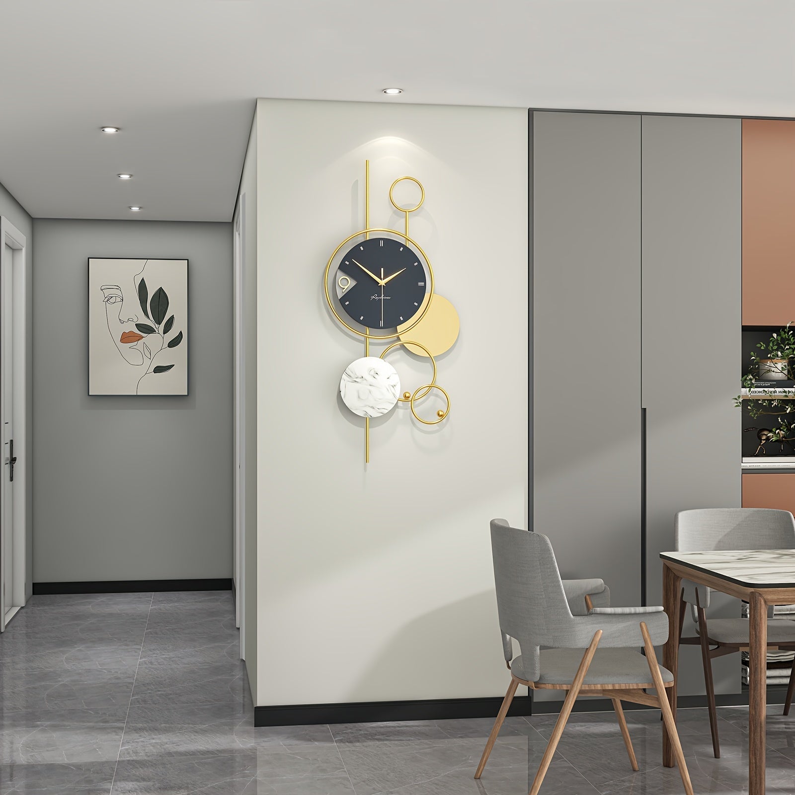 Moderne Gouden Metalen Wandklok - Stille Niet-Tikkende Klok, Uniek Ontwerp voor Woonkamer en Kantoor