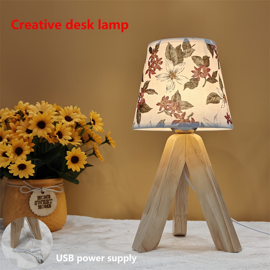 BloemLamp - Lampada da tavolo LED moderna con base in legno, alimentata via USB