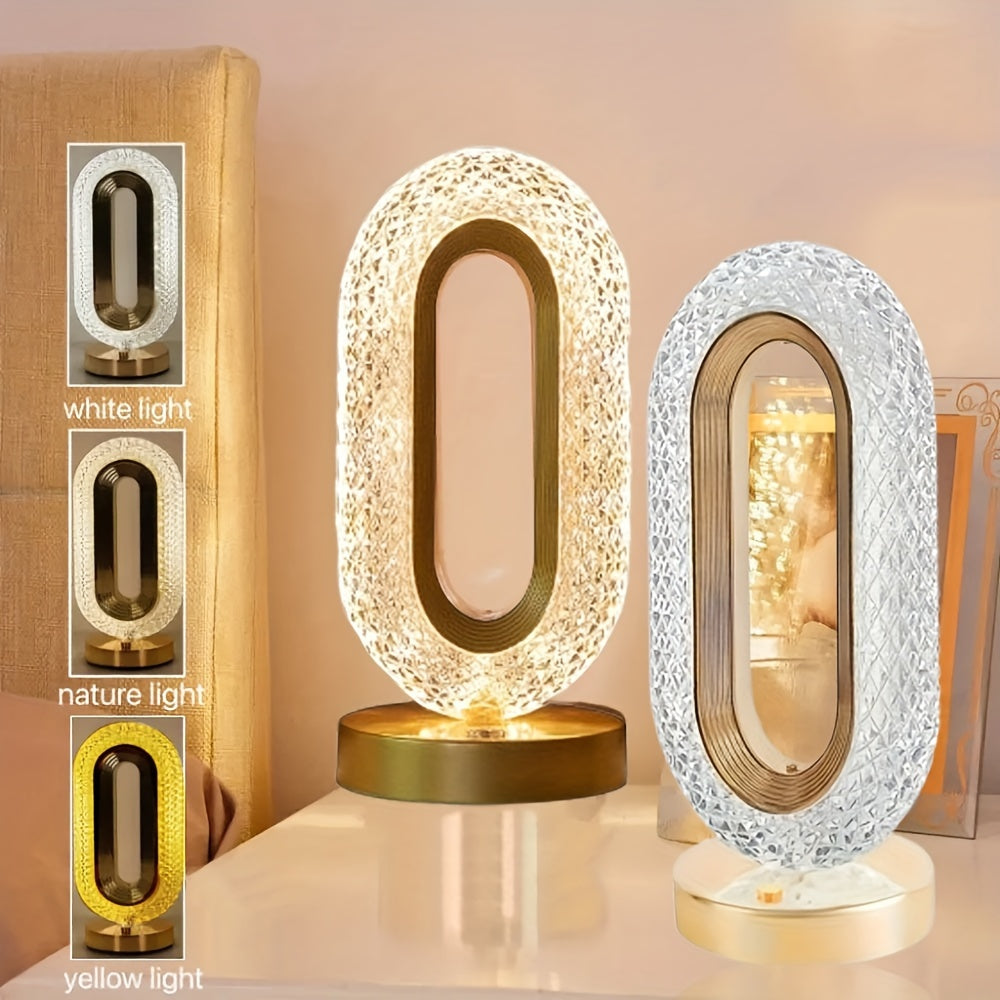 LuxeGlow - Oval Crystal USB Table Lamp for Bedroom and Living Room