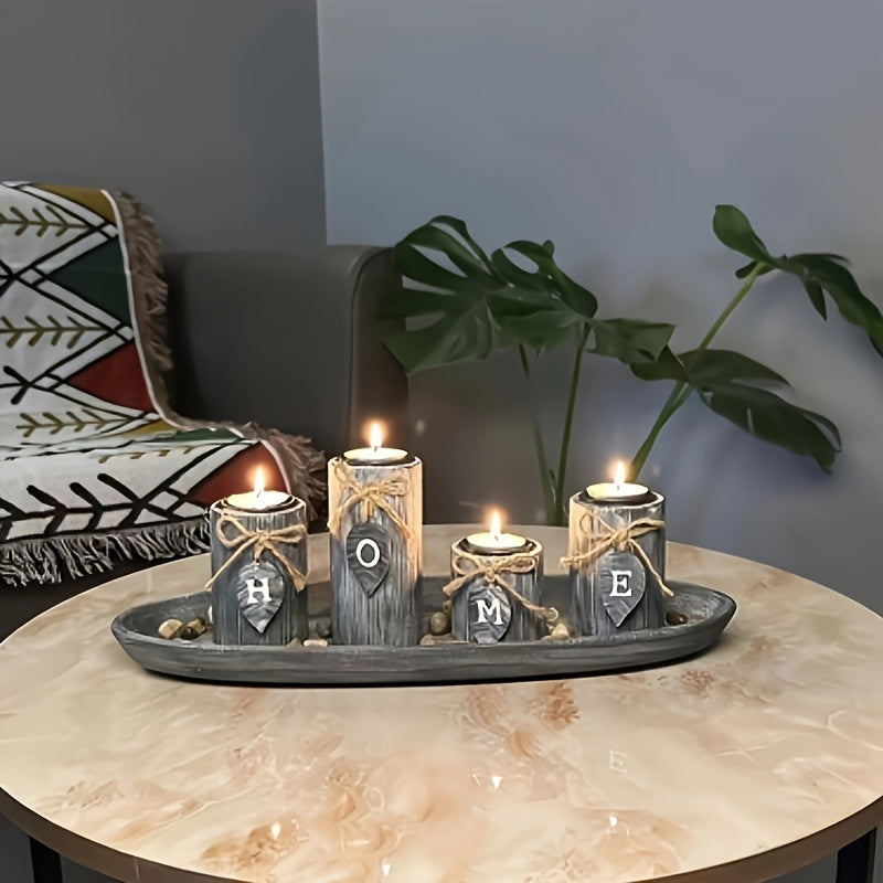 Vintage Houten Kandelaar Set - Stijlvolle Tafeldecoratie voor Feestdagen en Gelegenheden