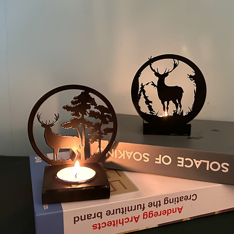 Zwart IJzeren Hert Kaarsenhouder - Creatieve Kerstdecoratie