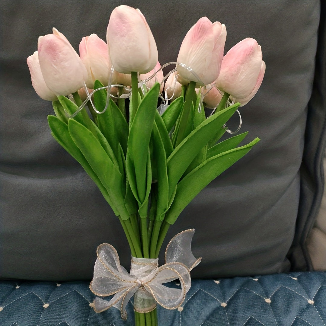 LumiBloom - 10 Pieces Tulip LED Lamps, Handmade Bouquet Table Lamps, Perfect
