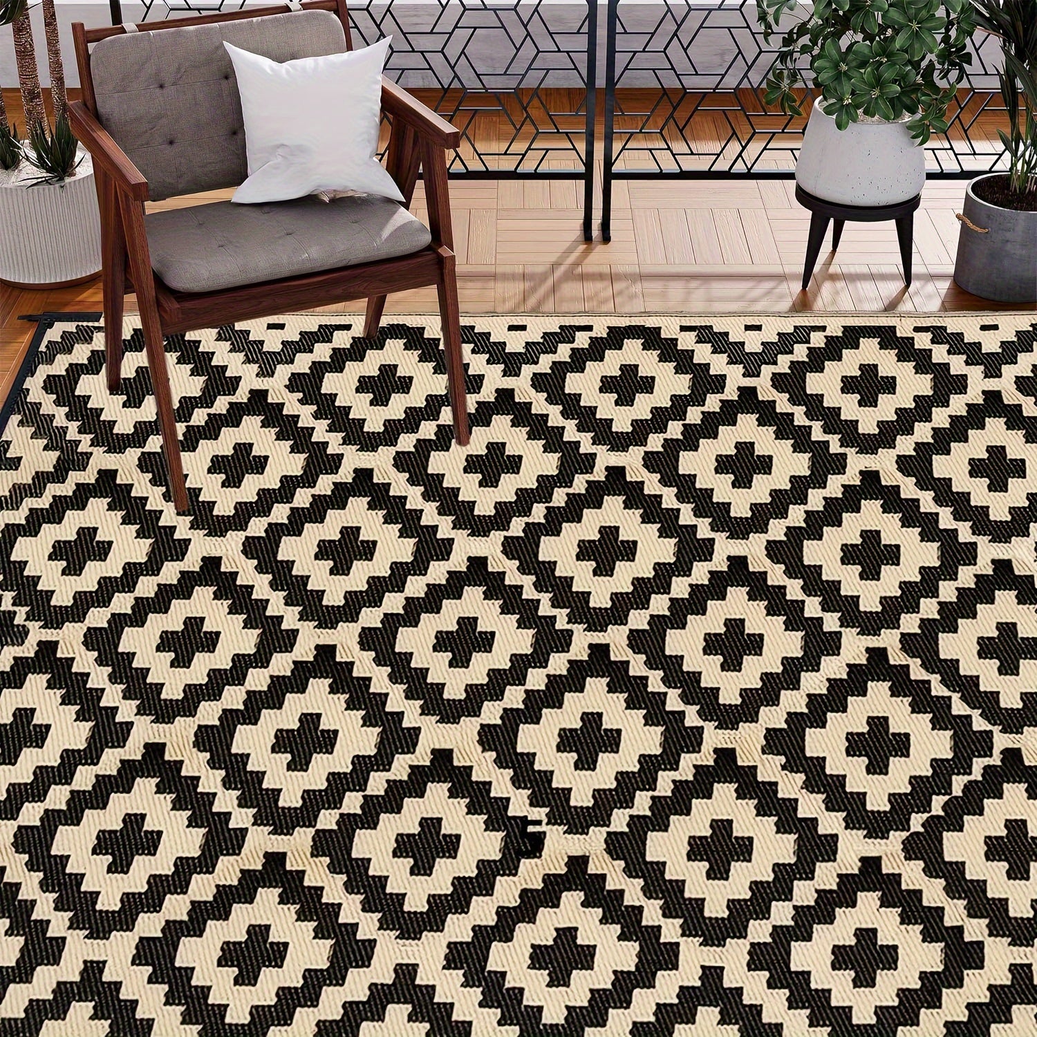 Tappeto Esterno Geometrico Doppia Faccia - Impermeabile e Durevole, Perfetto per Campeggio, Terrazza e Balcone - Tutte le Stagioni, Polipropilene