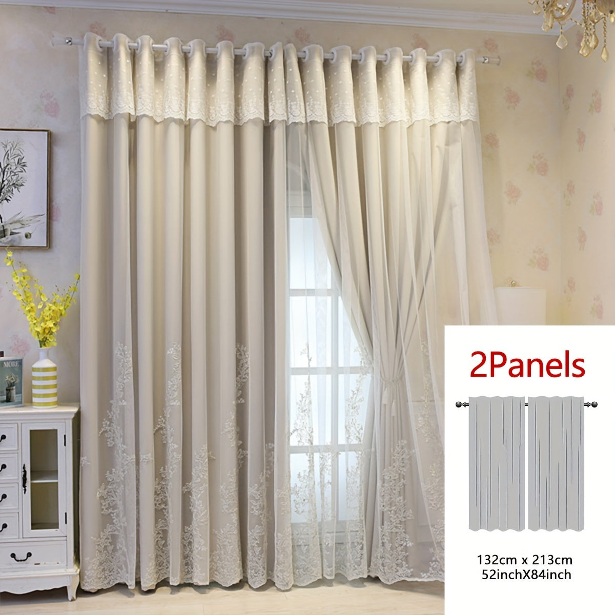 2 Piezas Cortinas Bordadas de Hada Elfo - Paneles de Cortina Translúcidos con Tela Integrada y Anillas