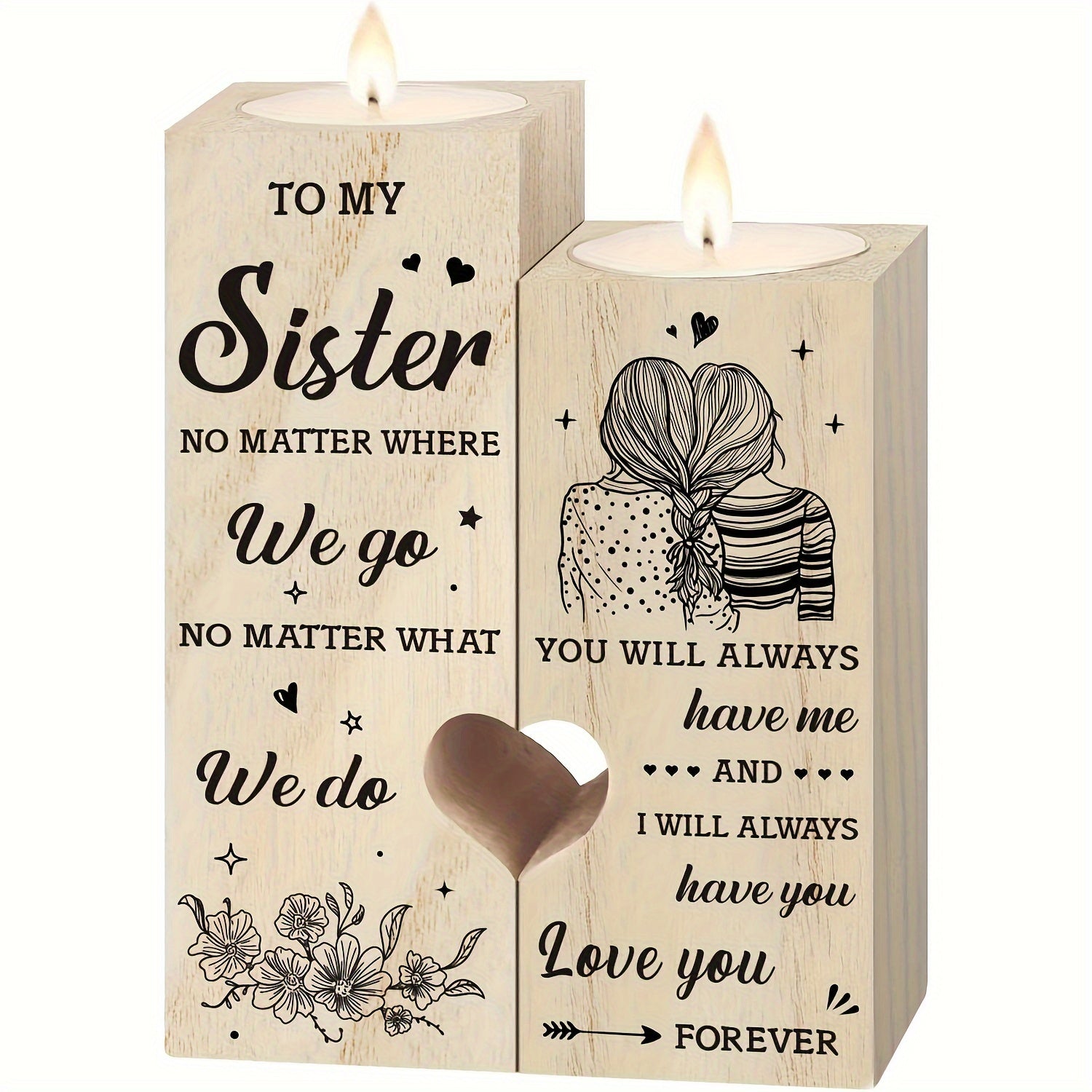 Portacandele in Legno a Forma di Cuore – Regalo per Sorelle, Natale, Compleanno, Regalo di Ringraziamento