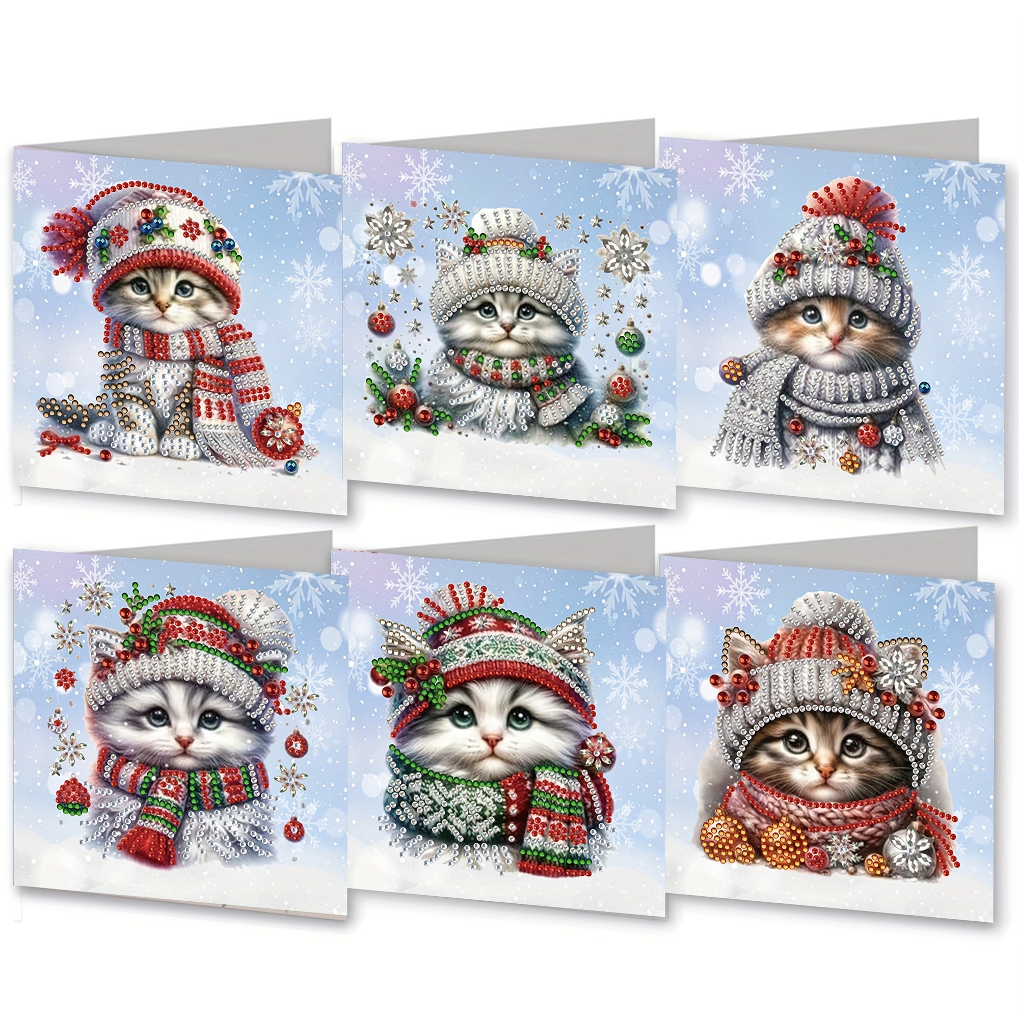 Kit di Pittura con Diamanti 6 pezzi - Cartoline di Natale con Gattini Carini