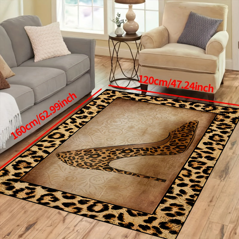 Tappeto Antiscivolo Lavabile - Tappeto Impermeabile per Ingresso, Soggiorno, Camera da Letto, Terrazza Esterna - Design a Stampa Leopardo con Tacchi Alti