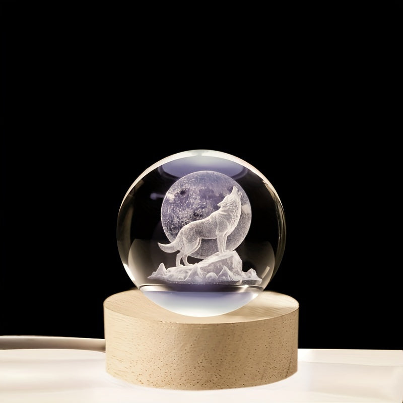 WolfLamp - Bola de nieve de cristal con lobo aullador 3D lámpara nocturna USB