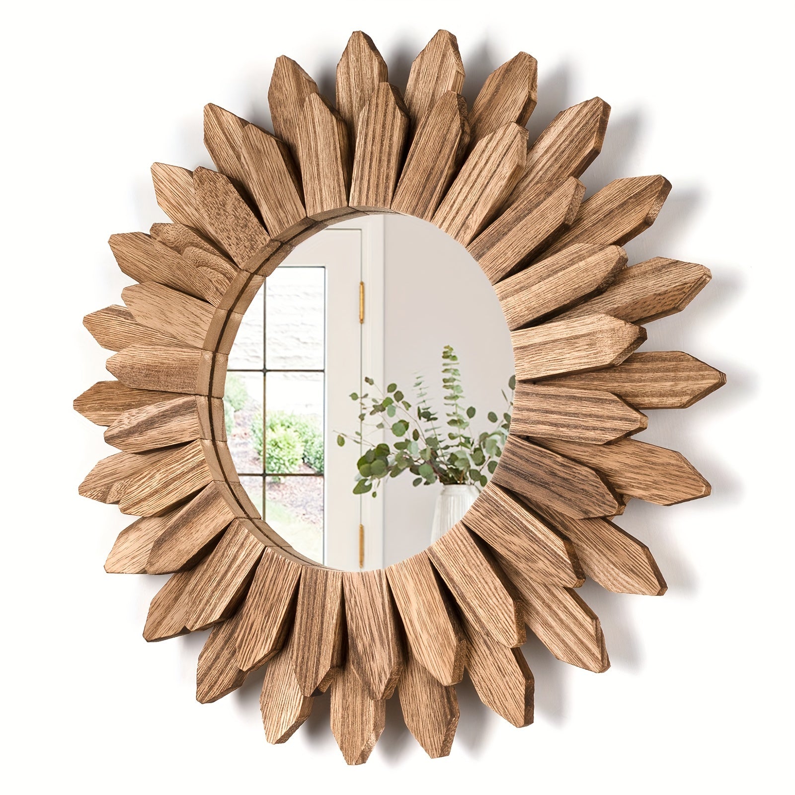 Specchio in legno con cornice a forma di fiore – Specchio decorativo da parete per soggiorno, camera da letto e bagno