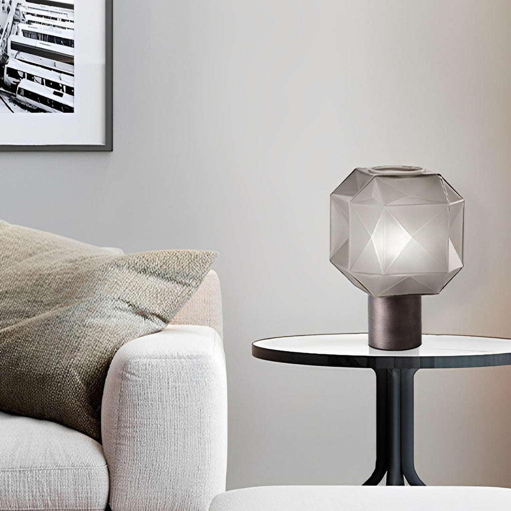 1-Licht Cubo Lampada da Tavolo con Paralume in Vetro Grigio Fumè