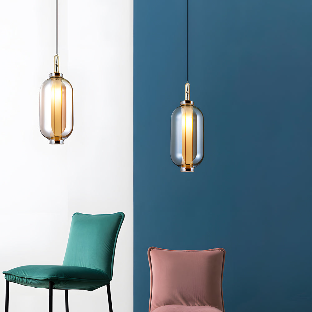 Lampada a sospensione in vetro ambra