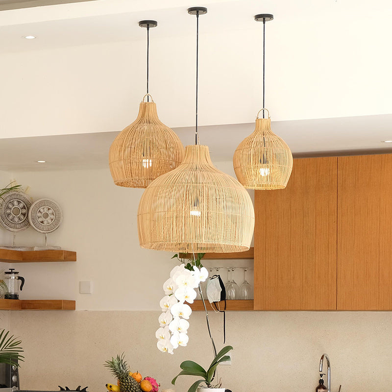 Boho Wicker Lampshades Handwoven Kitchen Island Pendant Lamp